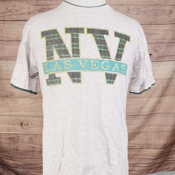 VINTAGE LAS VEGAS NEVADA 2-TONE USA MADE 90s TRAVEL TOURIST TSHIRT SZ L - Picture 3 of 8